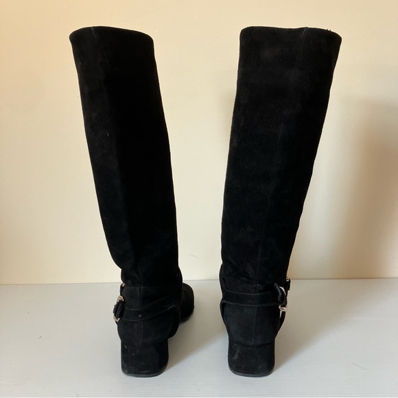 Prada Black Suede Mid Calf Gold Buckle Riding Boots size EU 40 US 9.5 - Picture 5 of 11